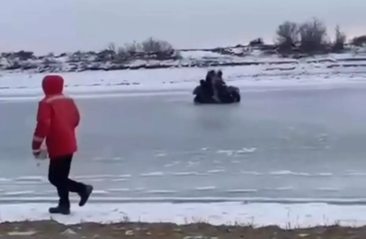 Лёд не выдержал: инспекторы на квадроцикле провалились на реке Урал (видео) - новости на Lada.kz 08.01.2026