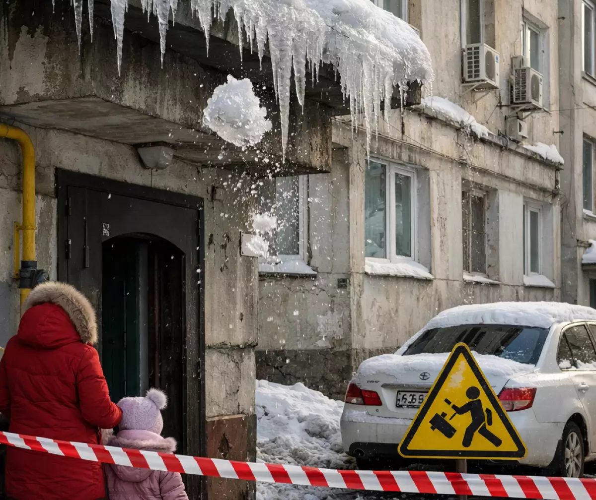 Осторожно, сосульки: жители Атырау жалуются на опасные свесы с крыш