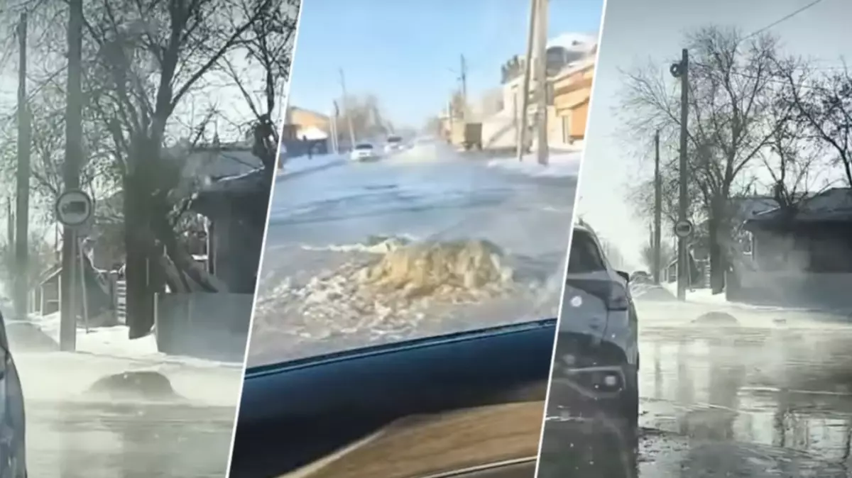 Павлодардың қақ ортасында құбыр жарылып, көшелерді су басты (ВИДЕО)