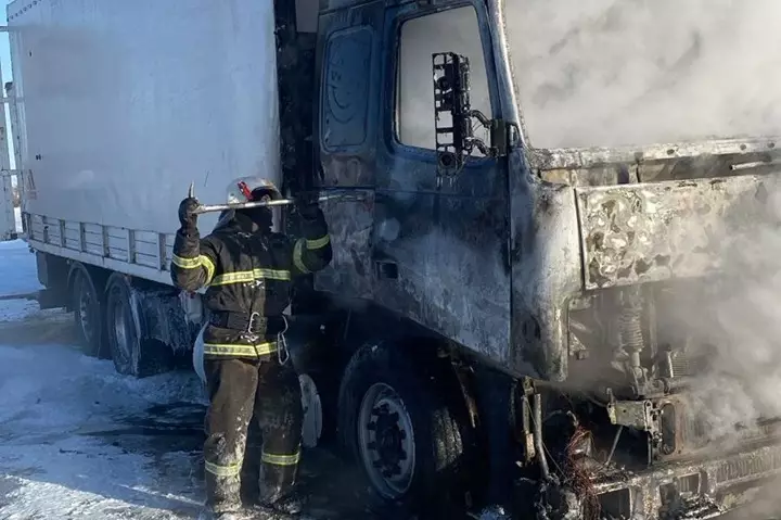 Грузовик с 15 лошадями загорелся на трассе в Павлодарской области