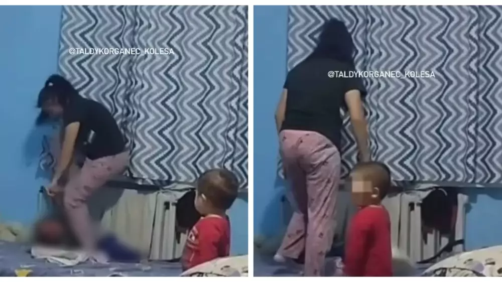 Жаркентте әйел өз баласын аяусыз соққыға жыққан: видео