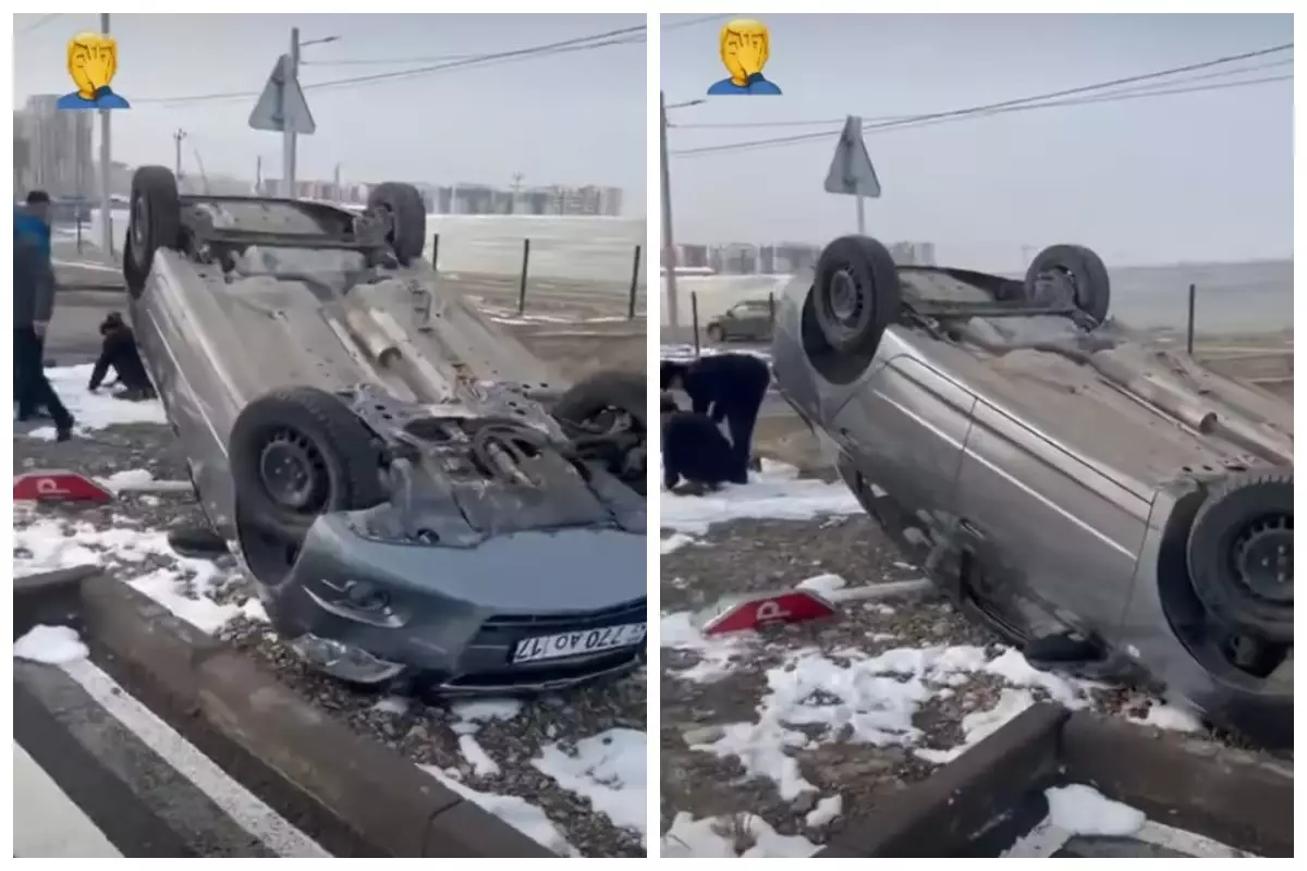 Шымкентте жүргізуші куәлігін алу үшін емтихан тапсырған қыз көлікті аударып тастады