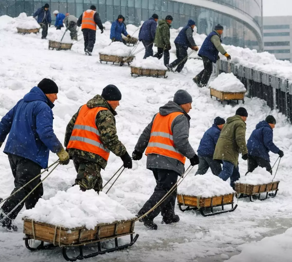 «Бурлаки на "Меге"»: рабочие в Астане удивили казахстанцев