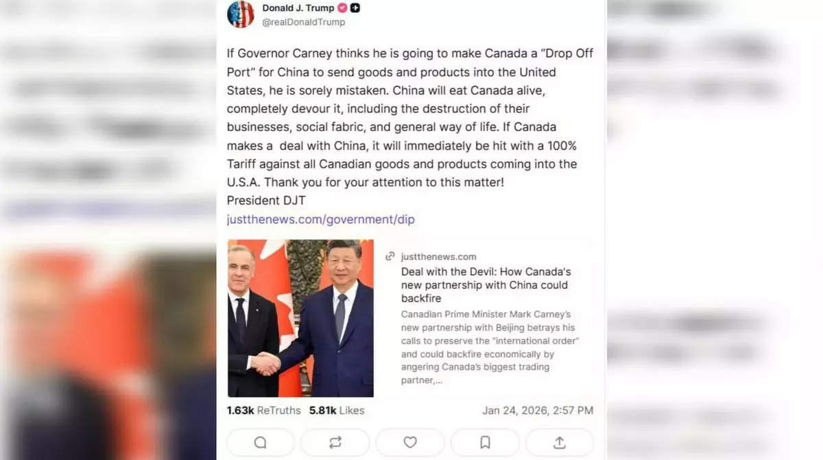 Трамп пригрозил Канаде 100% пошлинами за сделку с Китаем