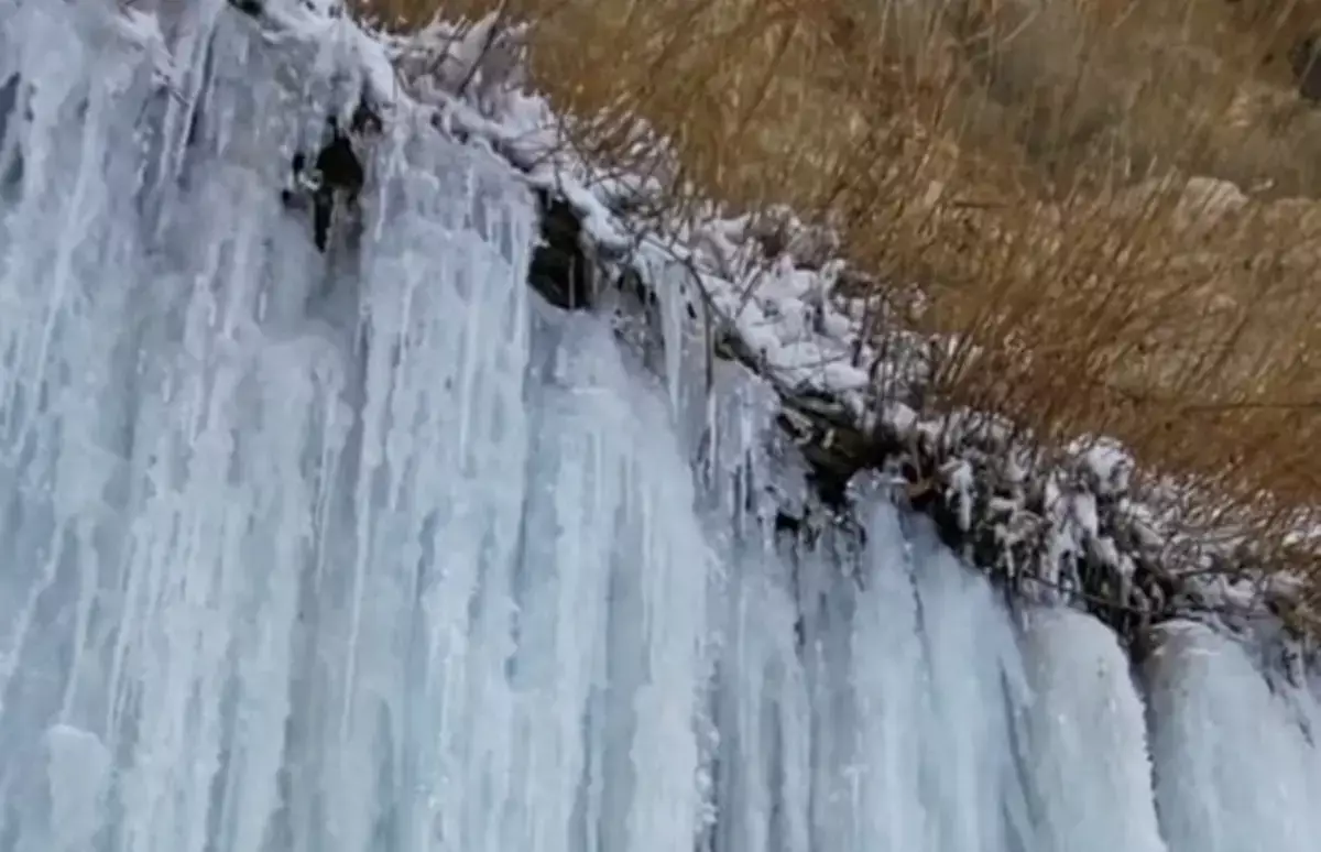 Зимняя сказка в каменном ущелье: замёрзший Тамшалы стал точкой притяжения для сотен мангистаусцев - новости на Lada.kz 26.01.2026