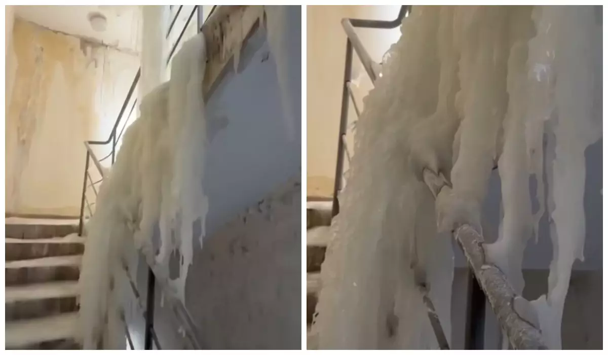 Астанада элиталық тұрғын үй кешенінің баспалдақтарын мұз басты (видео)