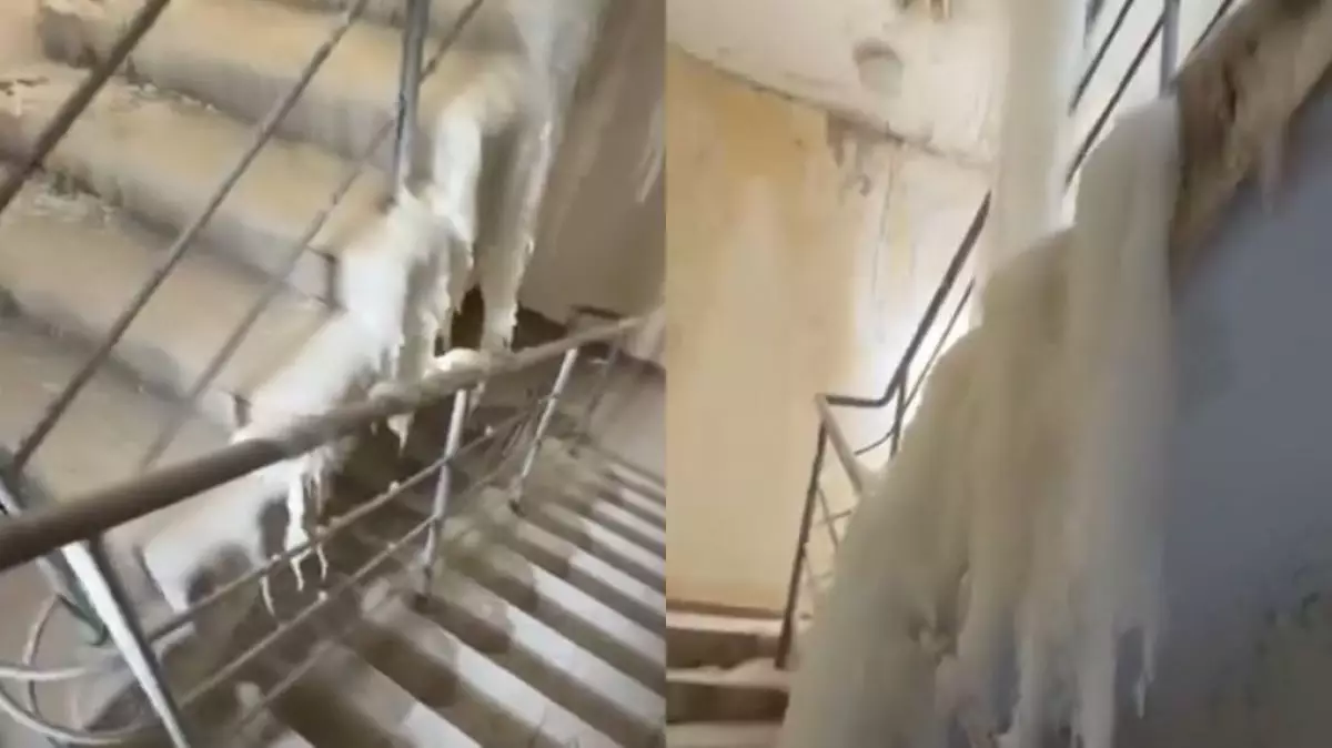 Подъезд элитного ЖК в Астане превратился в «ледяную пещеру»