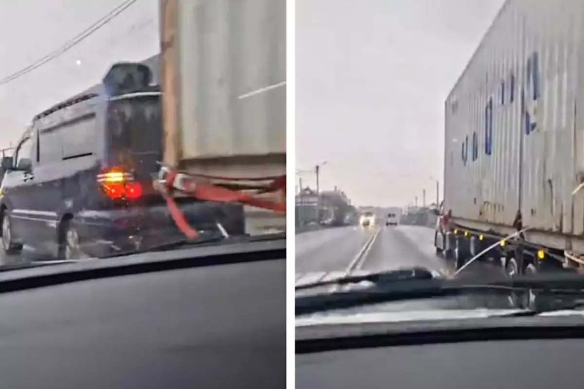 «Альфард» вместо тягача: в Шымкенте сняли на видео необычную перевозку