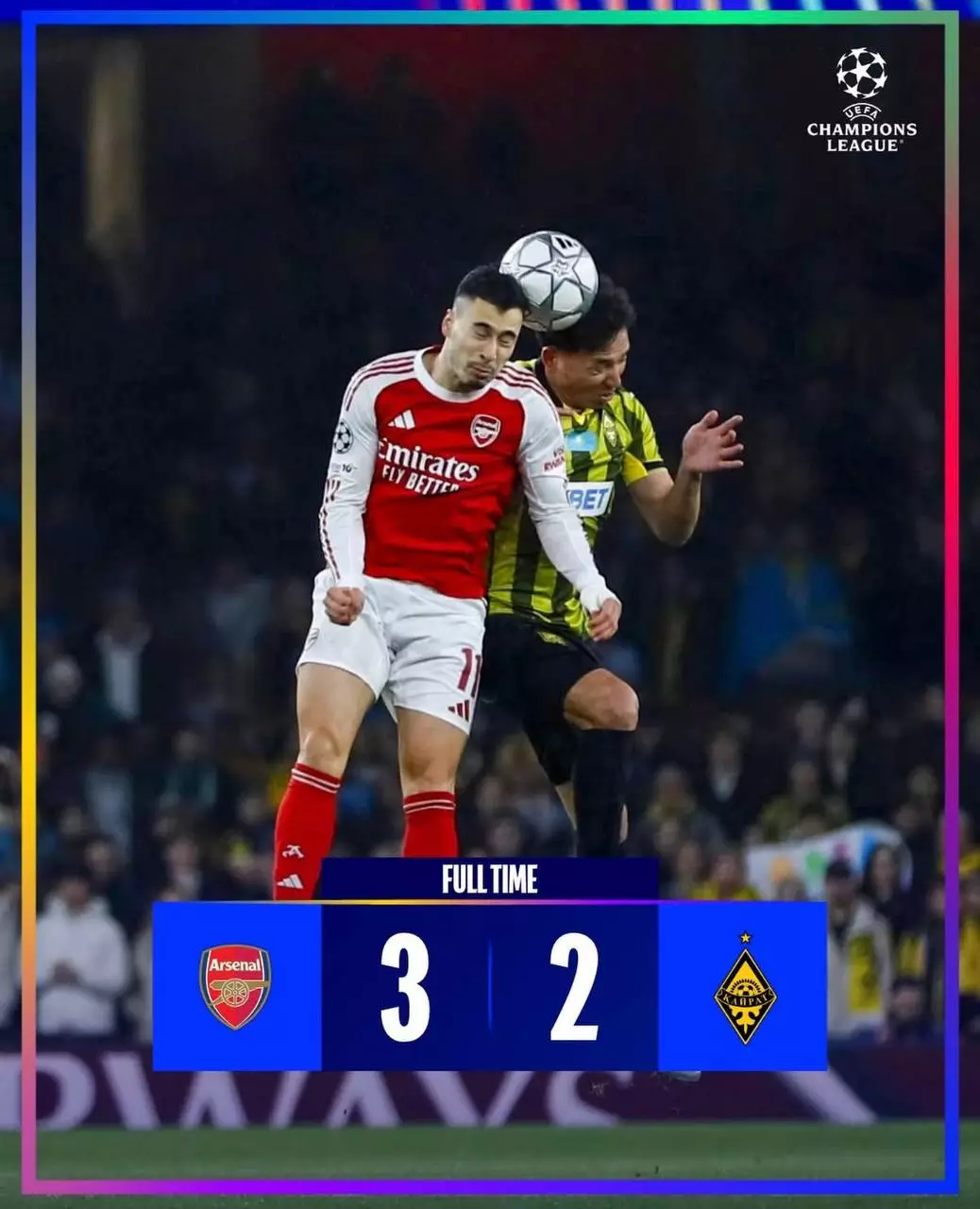 «Қайрат» Чемпиондар лигасымен қош айтысты: «Арсеналдан» соңғы сәтте ұтылды