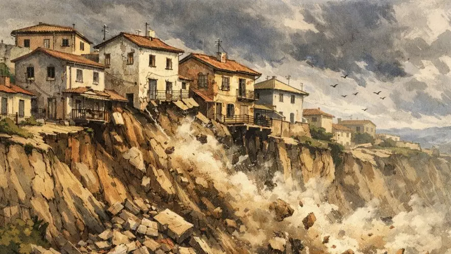 Шторм в Италии вызвал масштабный оползень: жилые дома оказались на краю обрыва