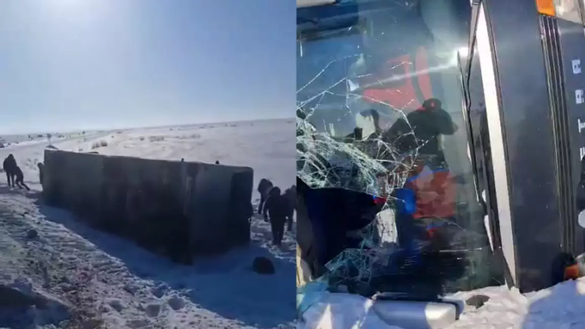 Ішінде 50 адам отырған: Абай облысында автобус аударылып қалды