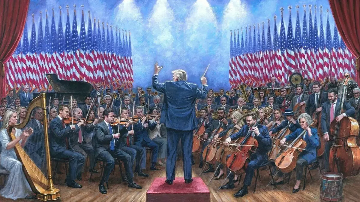Трамп опубликовал картину, где дирижирует "оркестром" из Маска, Мелании и своих сторонников