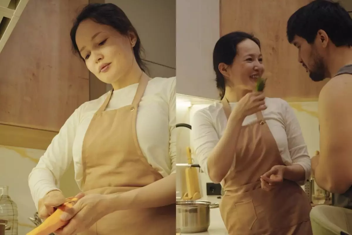 «Ошағының берекесі»: Кәмшат Жолдыбаева ас әзірлеп, макияжсыз түрін көрсетті (ВИДЕО)