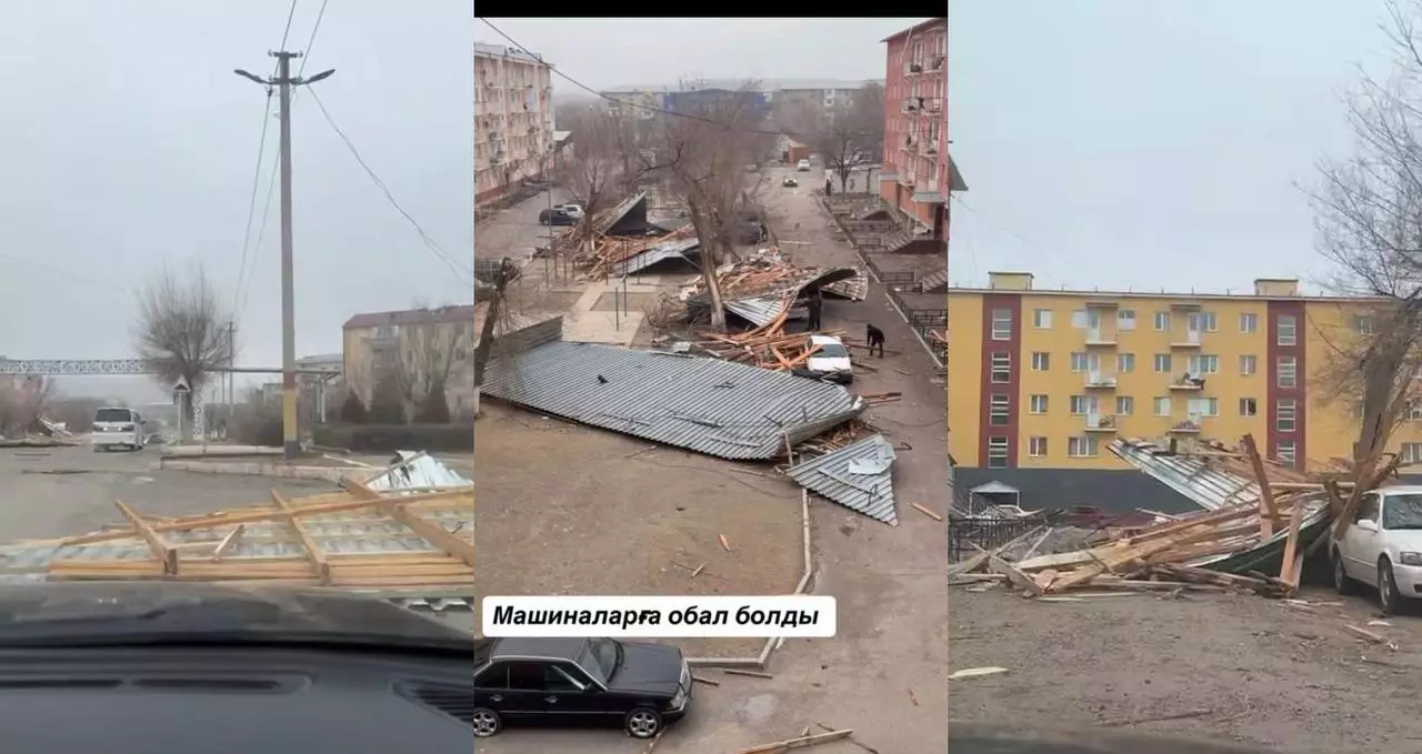 Жаңатастағы алапат дауыл: Шатыр жүріп бара жатқан автобустың үстіне құлады