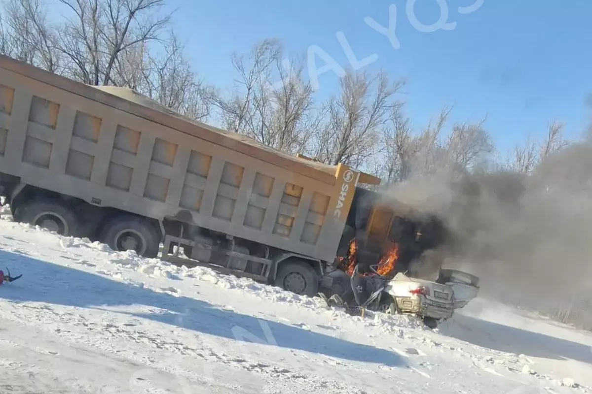 Водитель и пассажир погибли в сгоревшей Toyota Camry на трассе в СКО