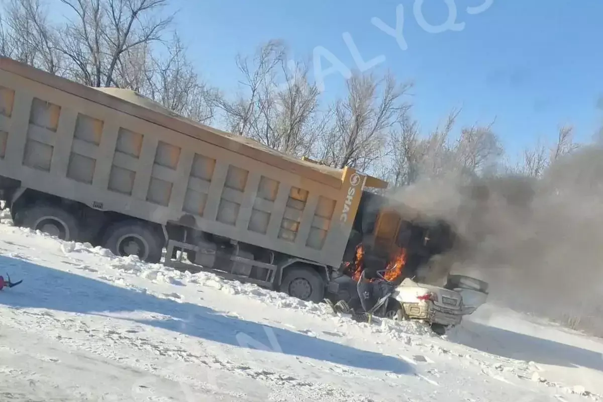 Водитель и пассажир погибли в сгоревшей Toyota Camry на трассе в СКО