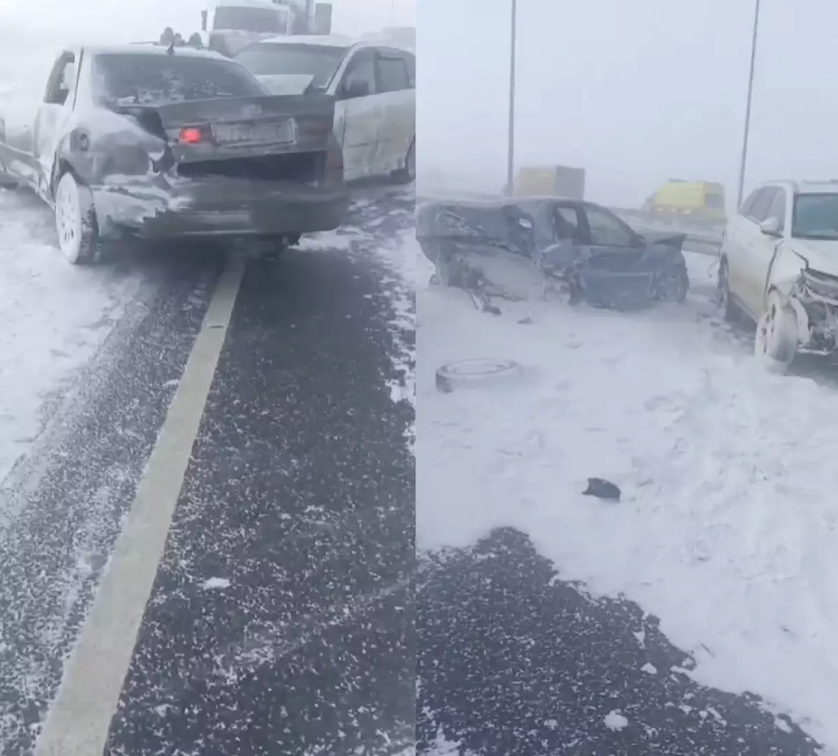 Массовое ДТП из 10 машин на трассе Актобе-Астрахань – видео