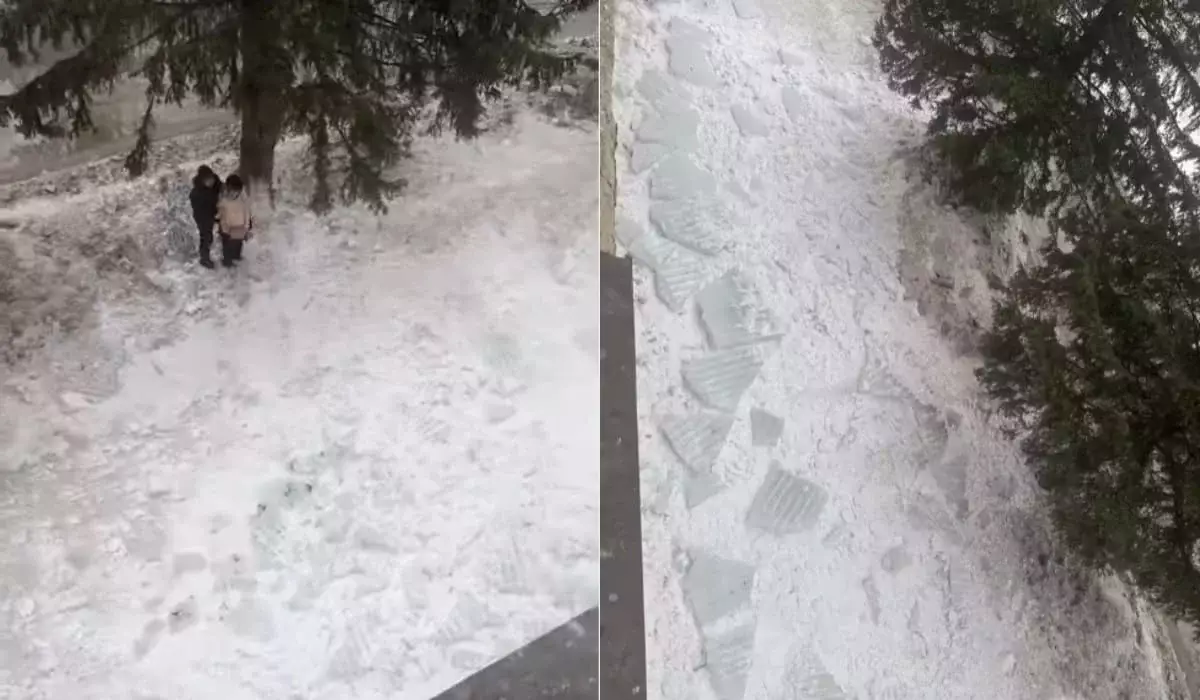 Ледяная глыба упала на 76-летнюю пенсионерку в центре Риддера (ВИДЕО)