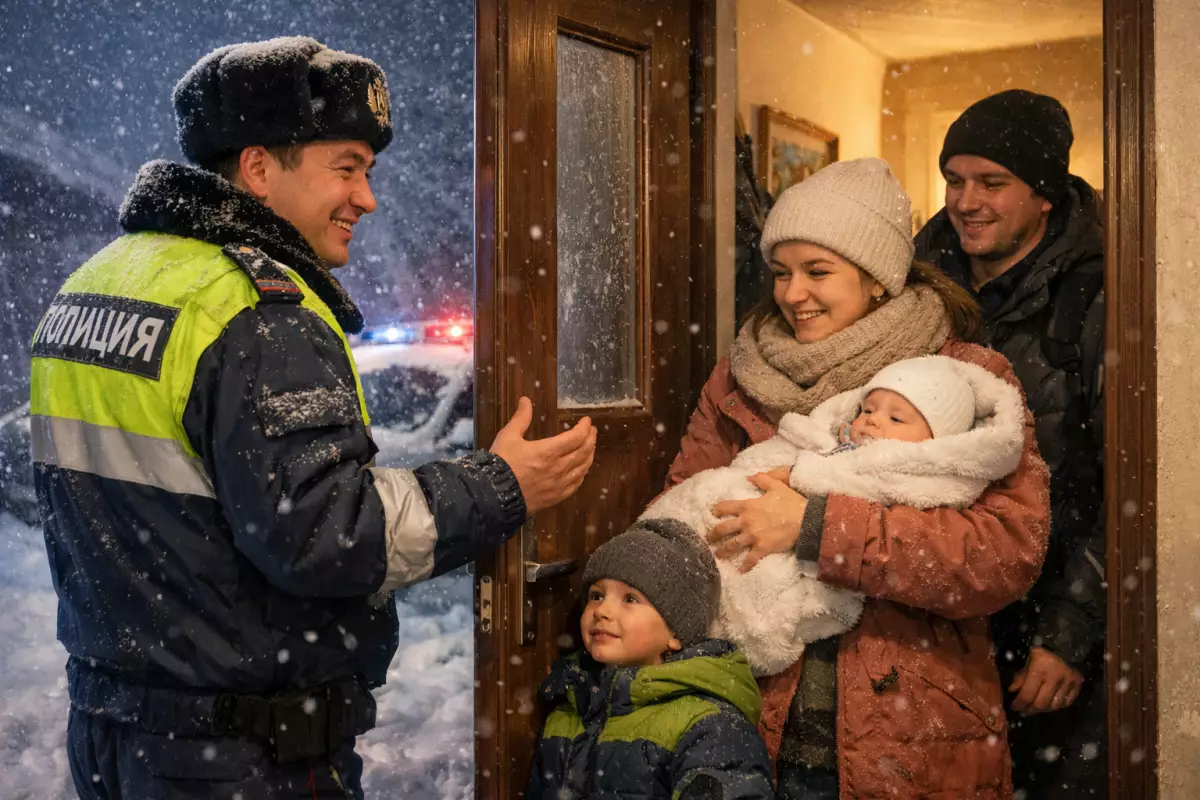 Ақтөбелік полицей боранда жолда қалған үш айлық нәрестесі бар отбасыны өз үйіне қондырды