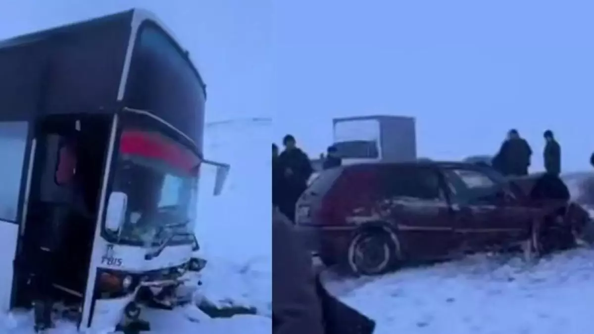 «Адам өлімі бар»: Жамбылда автобус пен жеңіл көлік соқтығысты