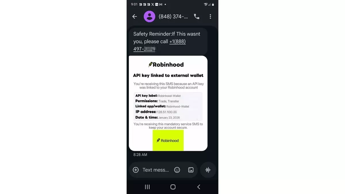 Предупреждение о мошенничестве в Robinhood: не звоните по этому номеру.