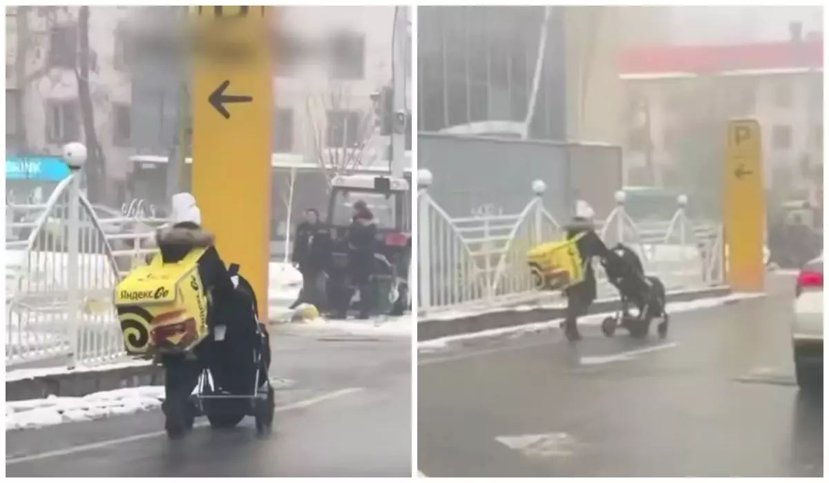 Алматыда арбадағы баласымен жаяу курьер болып жүрген ана жұрт жүрегін елжіретті (видео)