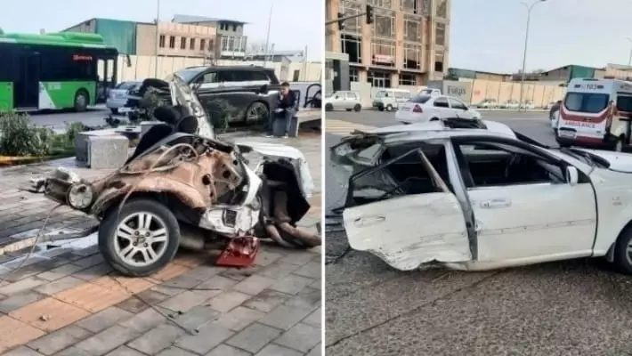 В Ташкенте Lacetti разорвало на части в результате ДТП