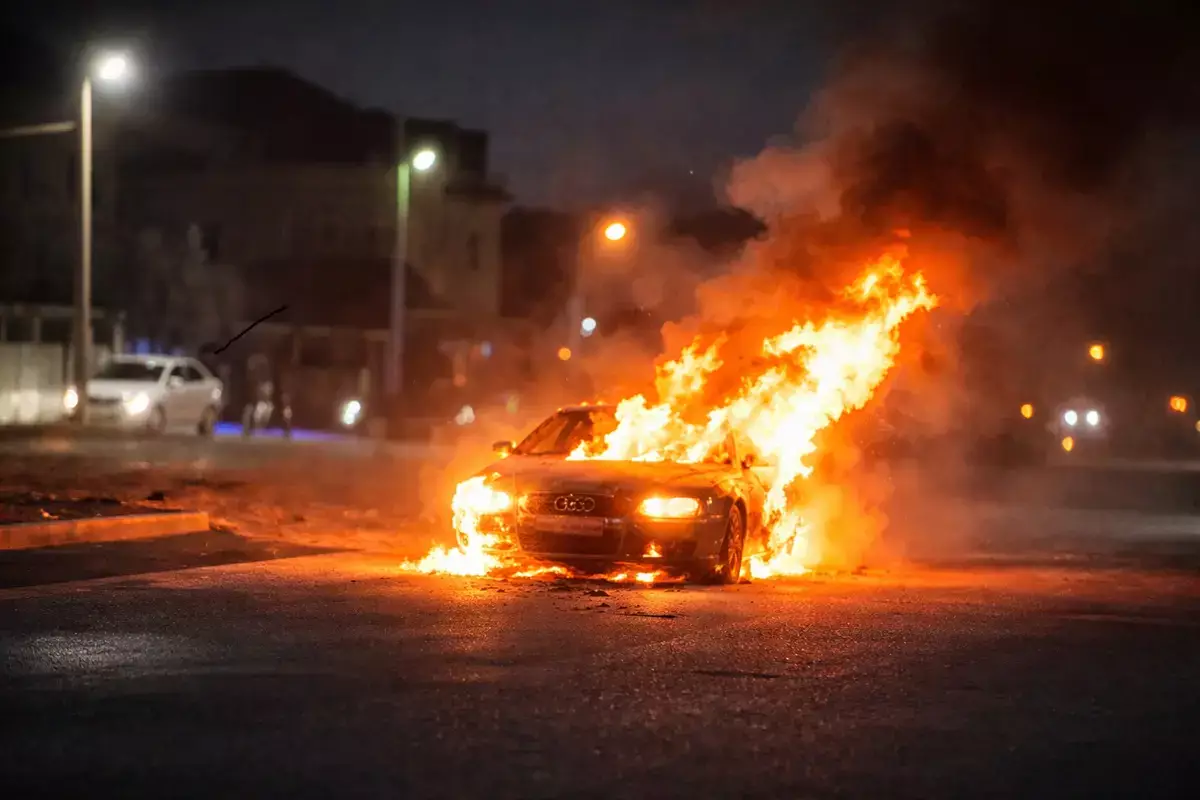 Audi вспыхнула на проезжей части в Актау (видео) - новости на Lada.kz 16.02.2026