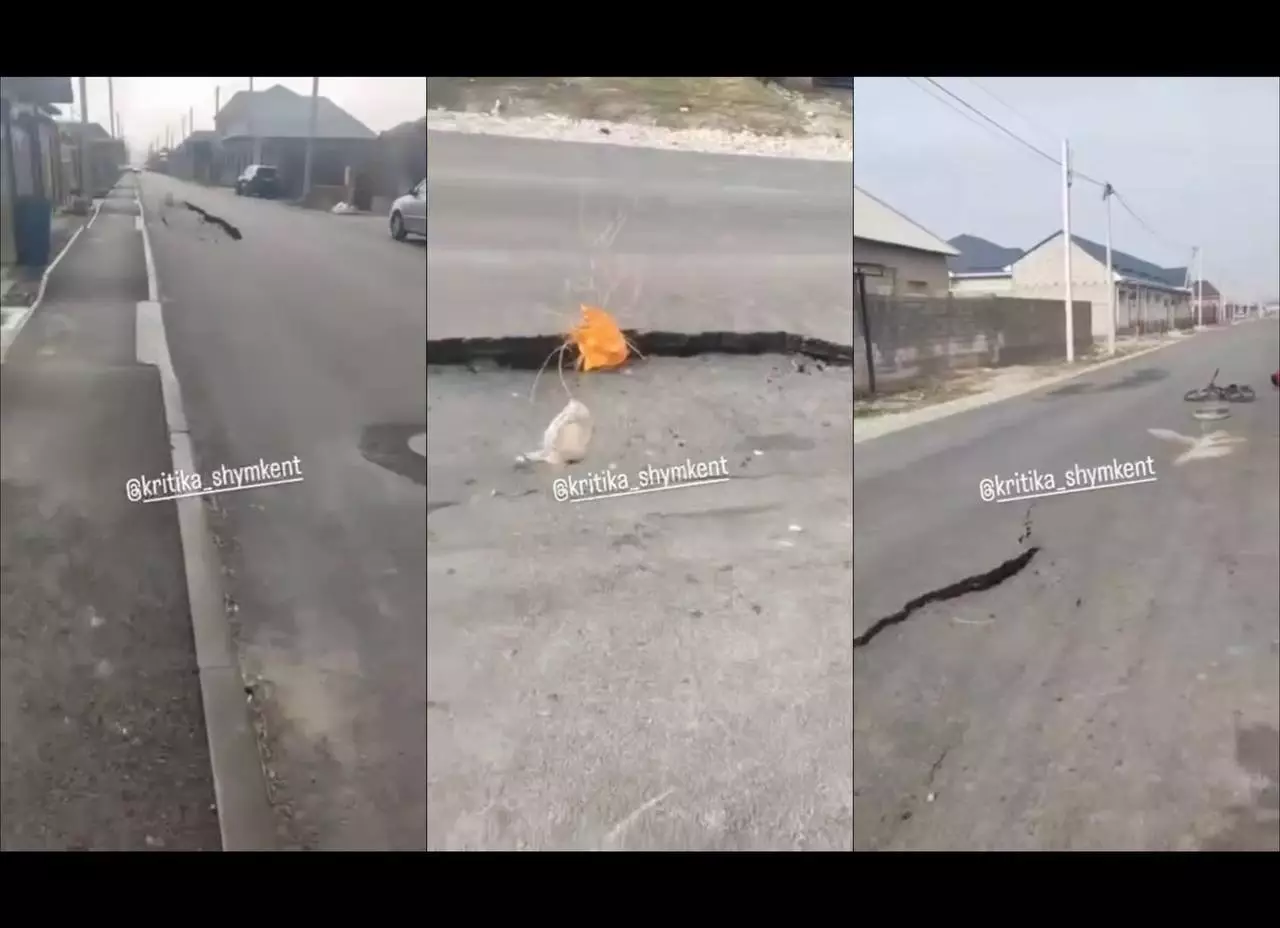 Шымкентте жаңа асфальт опырылып түсті: кәріз қазбасынан кейін құбырлар үзіліп, тұрғындар сусыз қалды