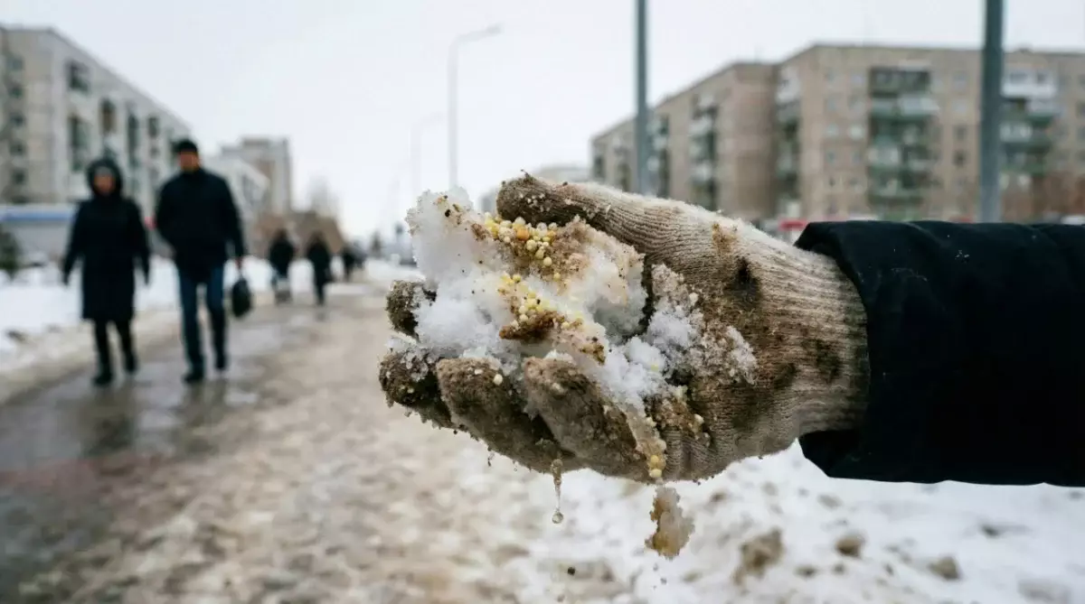 В Астане забили тревогу из-за соли, которой сыпят дороги во время гололеда