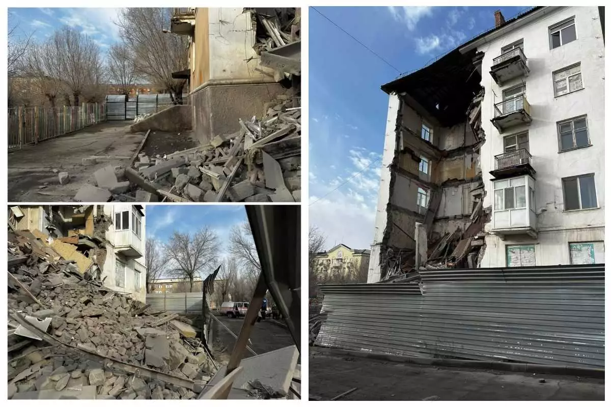 Балқашта тұрғын үйдің бір бөлігінің құлау сәті видеоға түсіп қалды