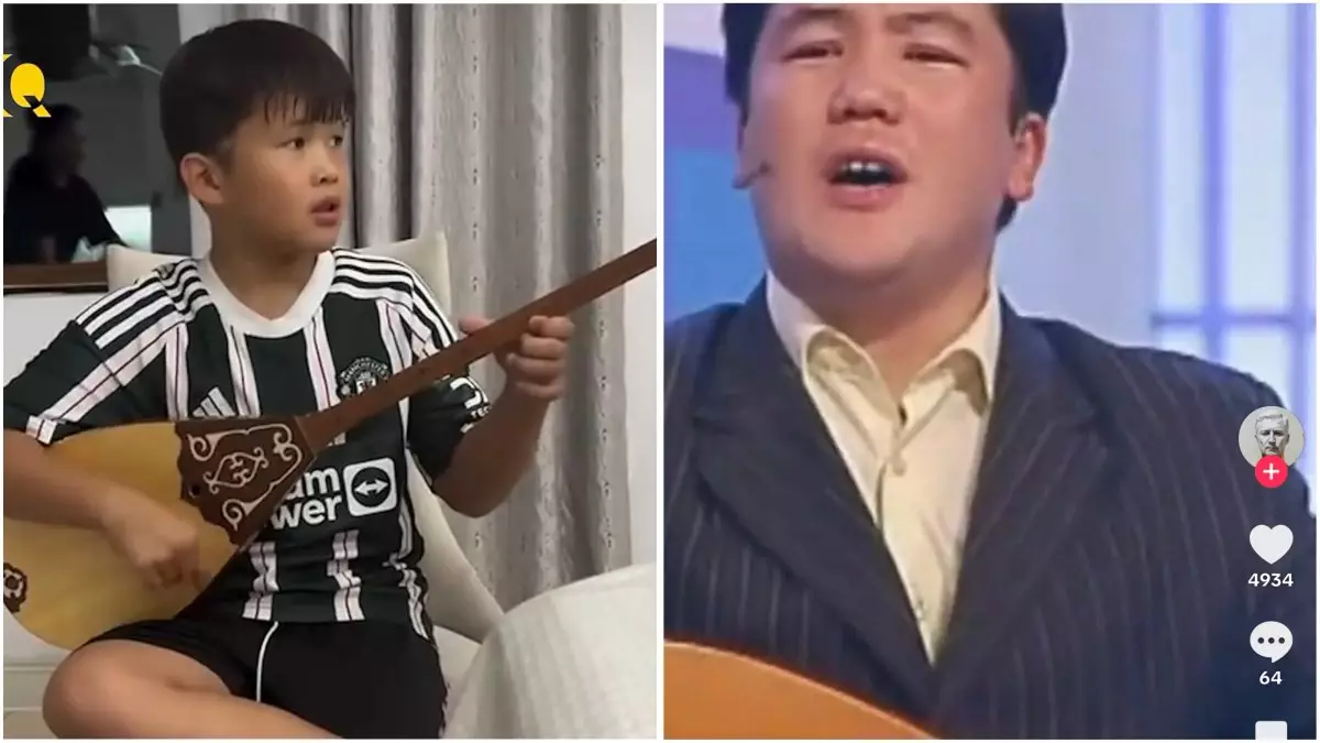 «Әкесіне тартқан»: Домбыраның құлағында ойнаған Тұрсынбектің ұлы көпті тәнті етті (ВИДЕО)