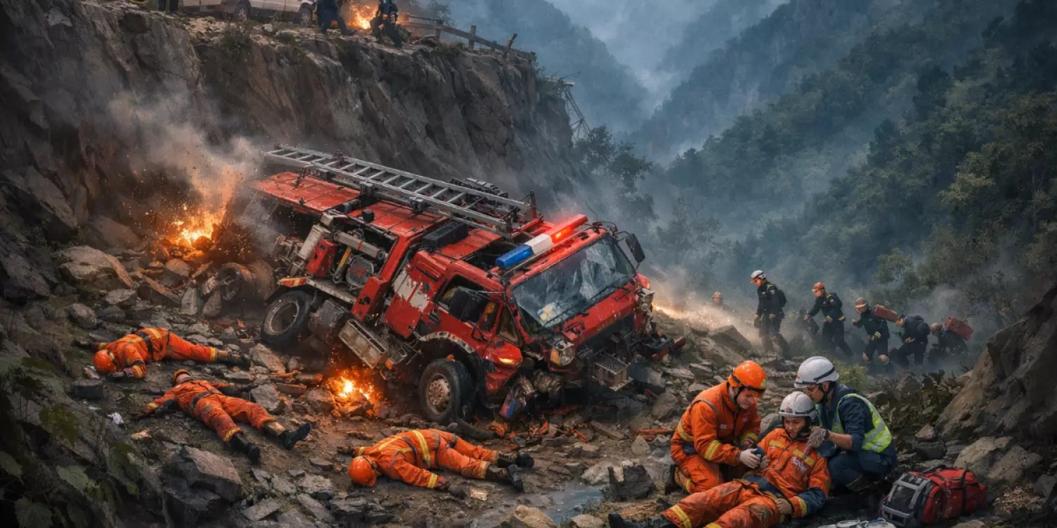 Өрт сөндіру көлігі жардан құлап, алты адам қаза тапты