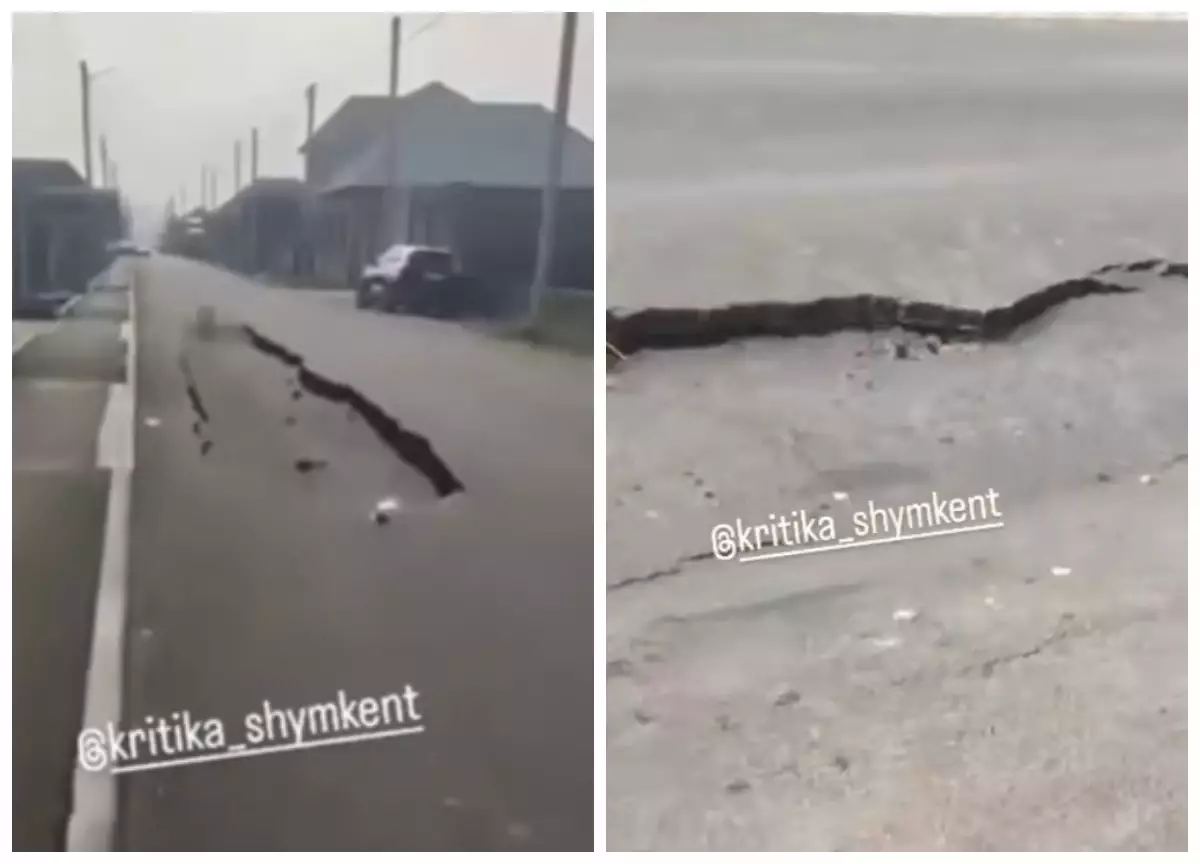 Шымкентте жаңбырдан кейін жаңа асфальт опырылып, су құбырын жарған