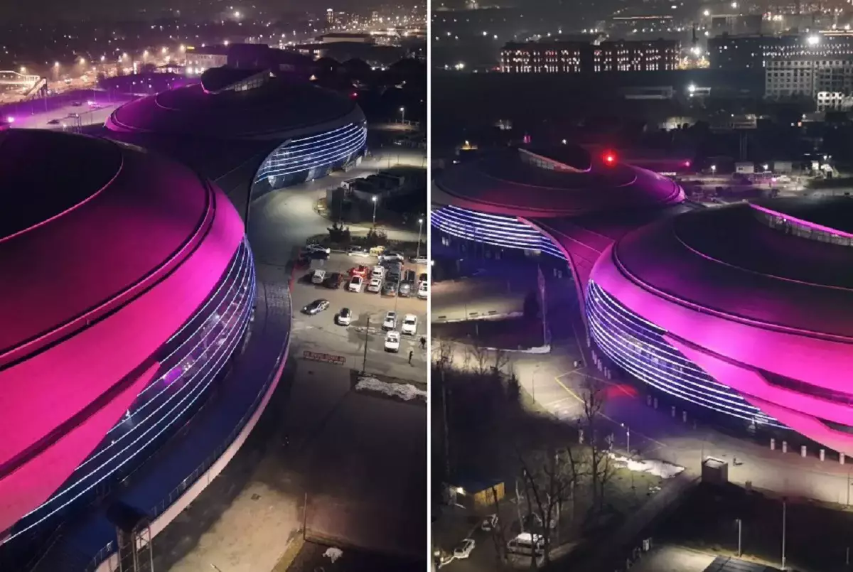Алматыда Halyk Arena кешені заманауи сәулеттік жарықтармен безендірілді