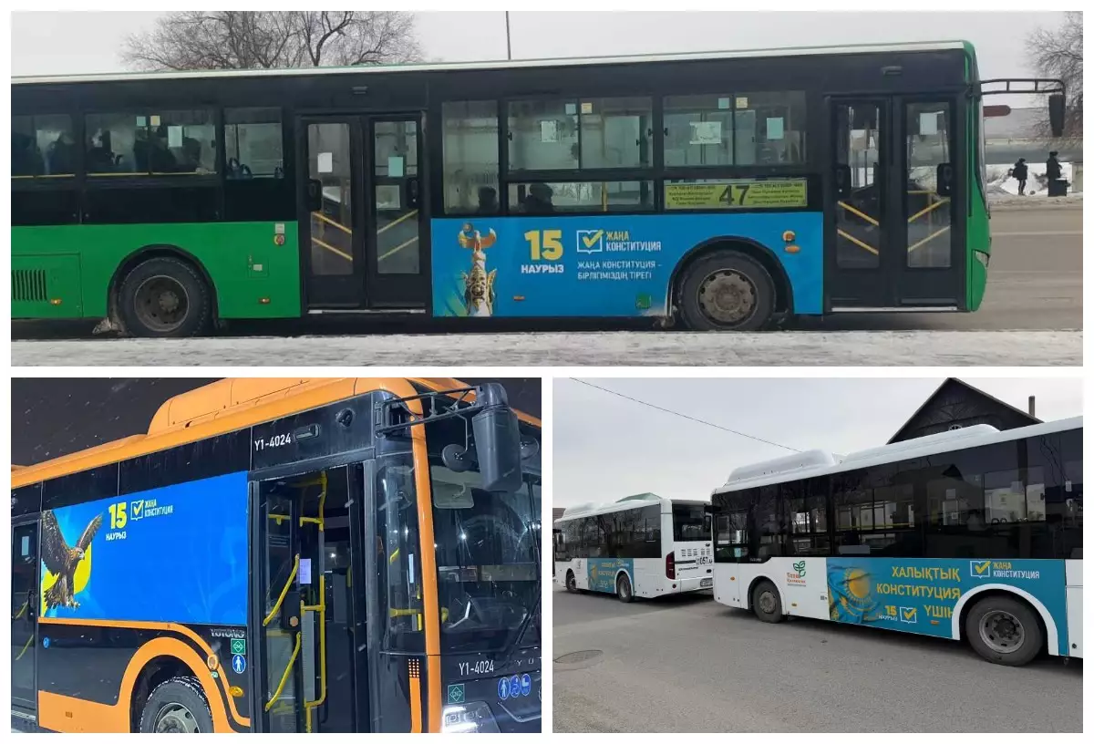 Қазақстандық автобустар жаңа Конституцияға байланысты референдум туралы ақпаратпен безендірілуде