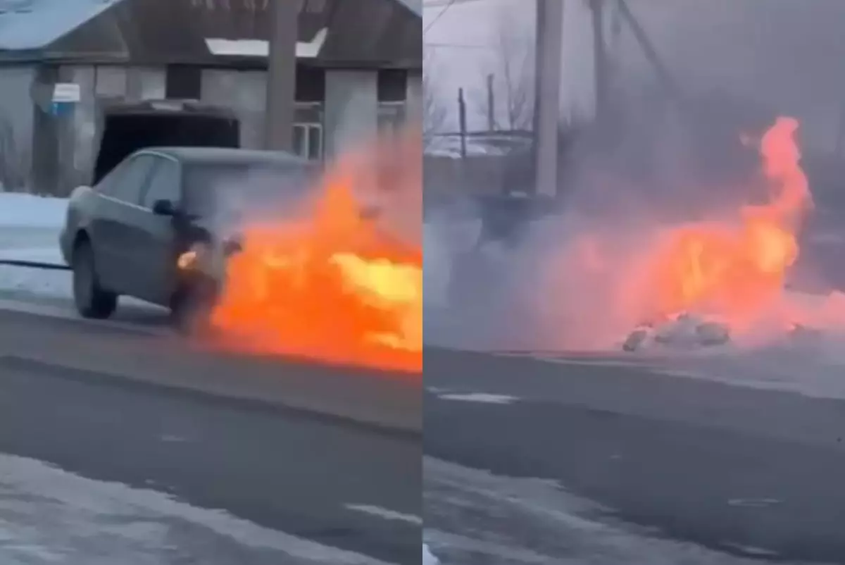 Петропавл көшесінде көлік түгелдей өртеніп кетті