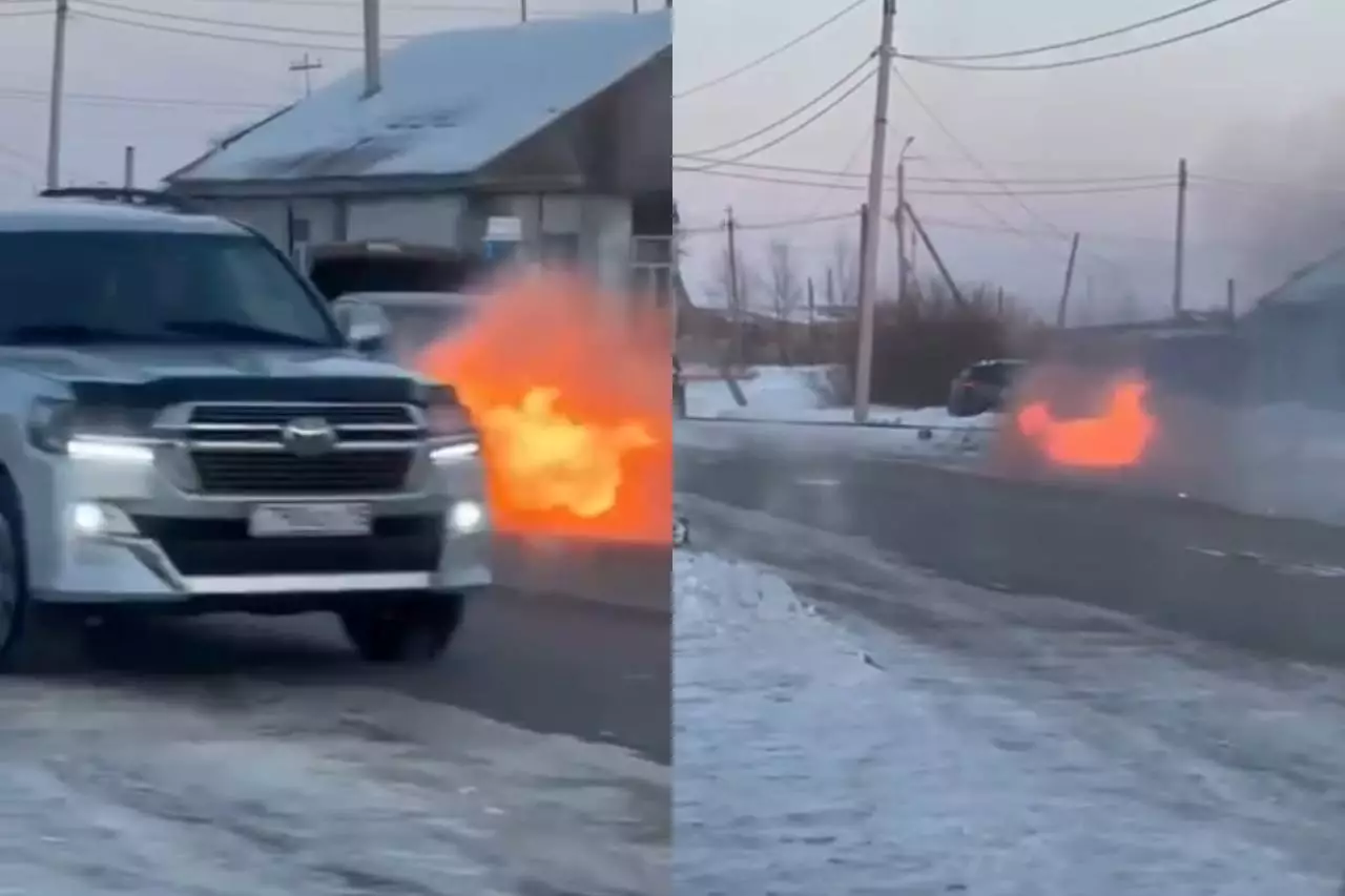 Петропавл көшесінде көлік түгелдей өртеніп кетті