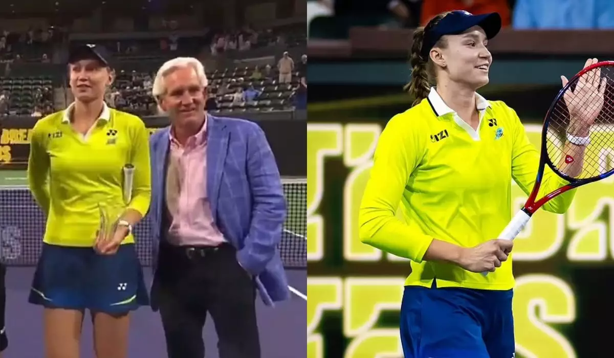 Елена Рыбакина турнирде жеңіске жеткеннен кейін белінен құшақтамақ болған ер адамның қолын алып тастады