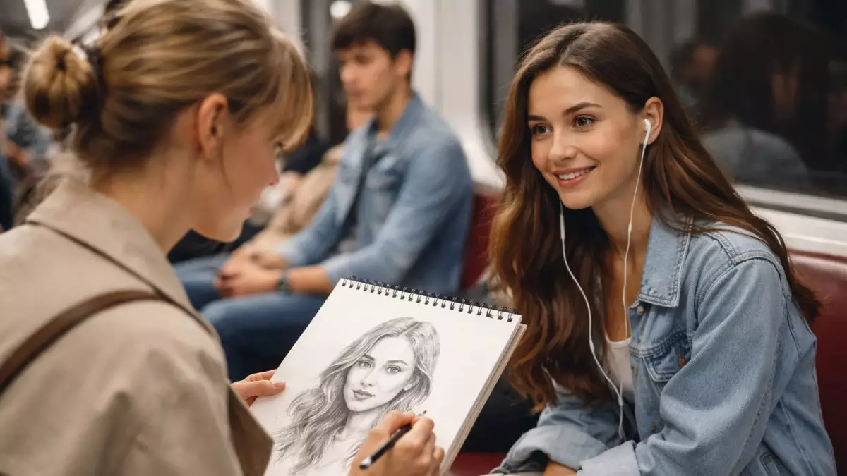 Портрет за 10 минут: как алматинская художница рисует незнакомок в метро