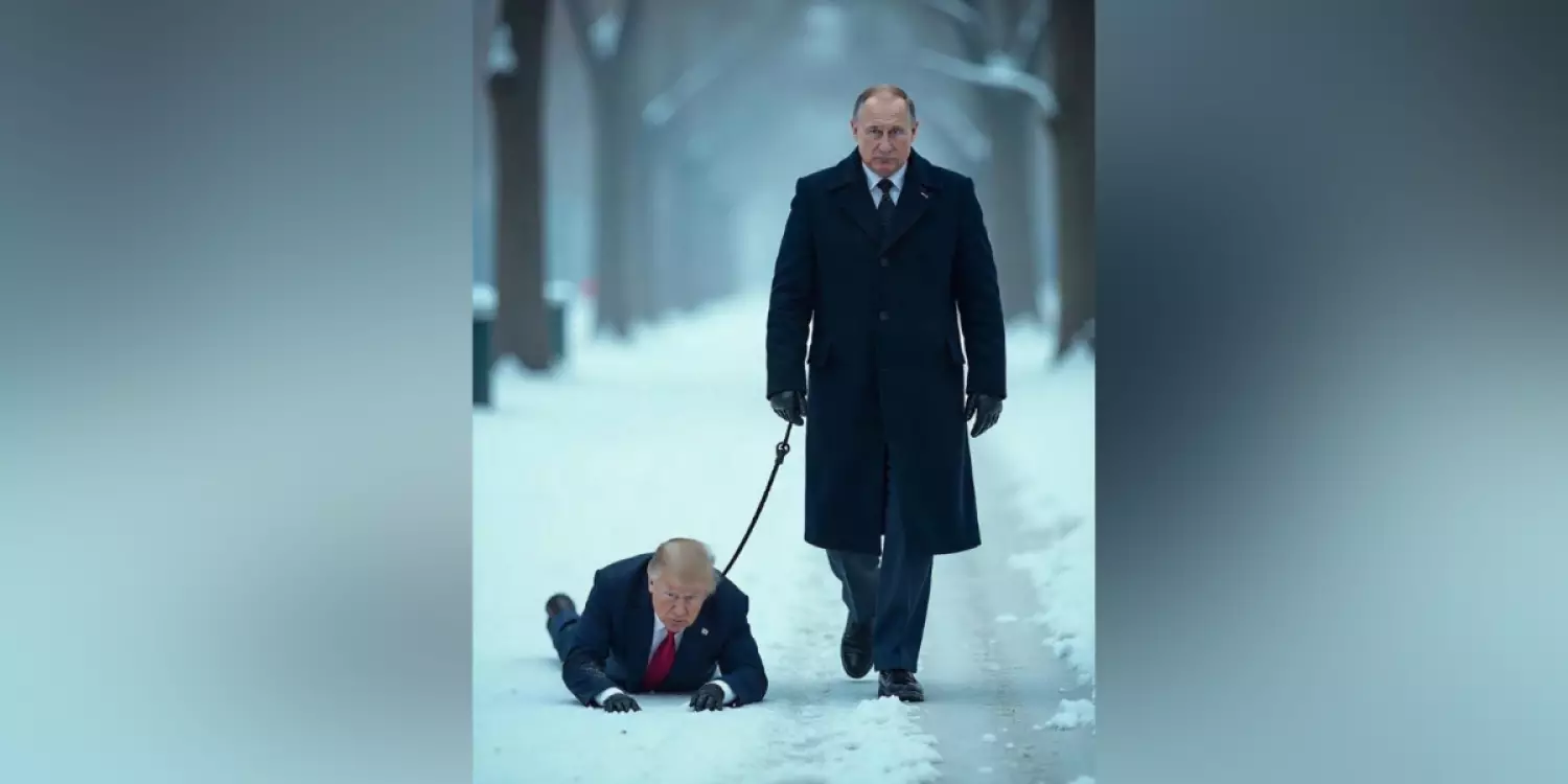 Шенеунік Путиннің Трампты қарғыбаумен жетектеп жүрген суретін жариялады