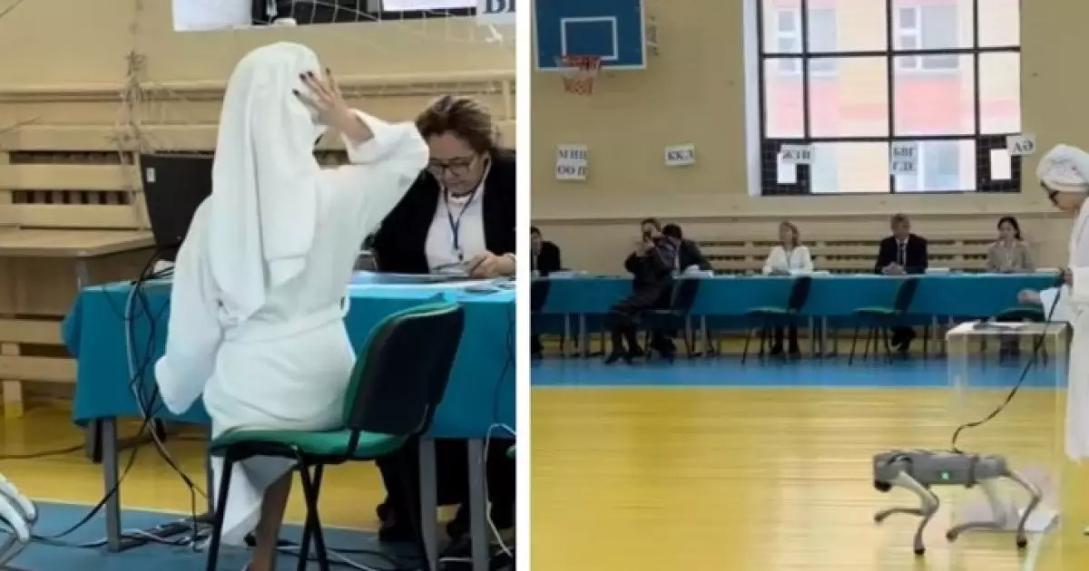  “Робот-иті бар”: Астаналық ару душтан шыға сала референдумға келген (ВИДЕО) 