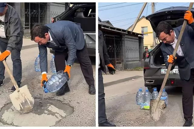 Талғардың бұрынғы әкімі жол жөндеп жүр (ВИДЕО)