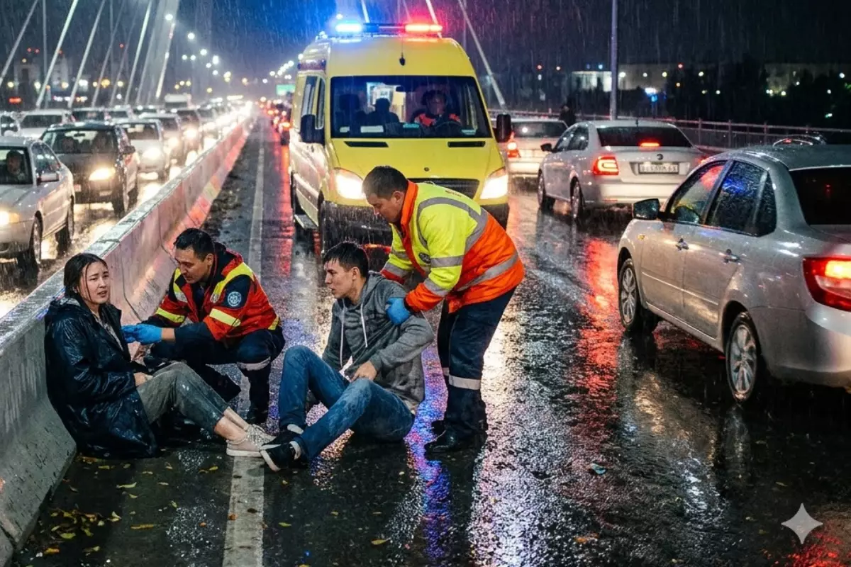 В Атырау на центральном мосту молодых людей ударило током