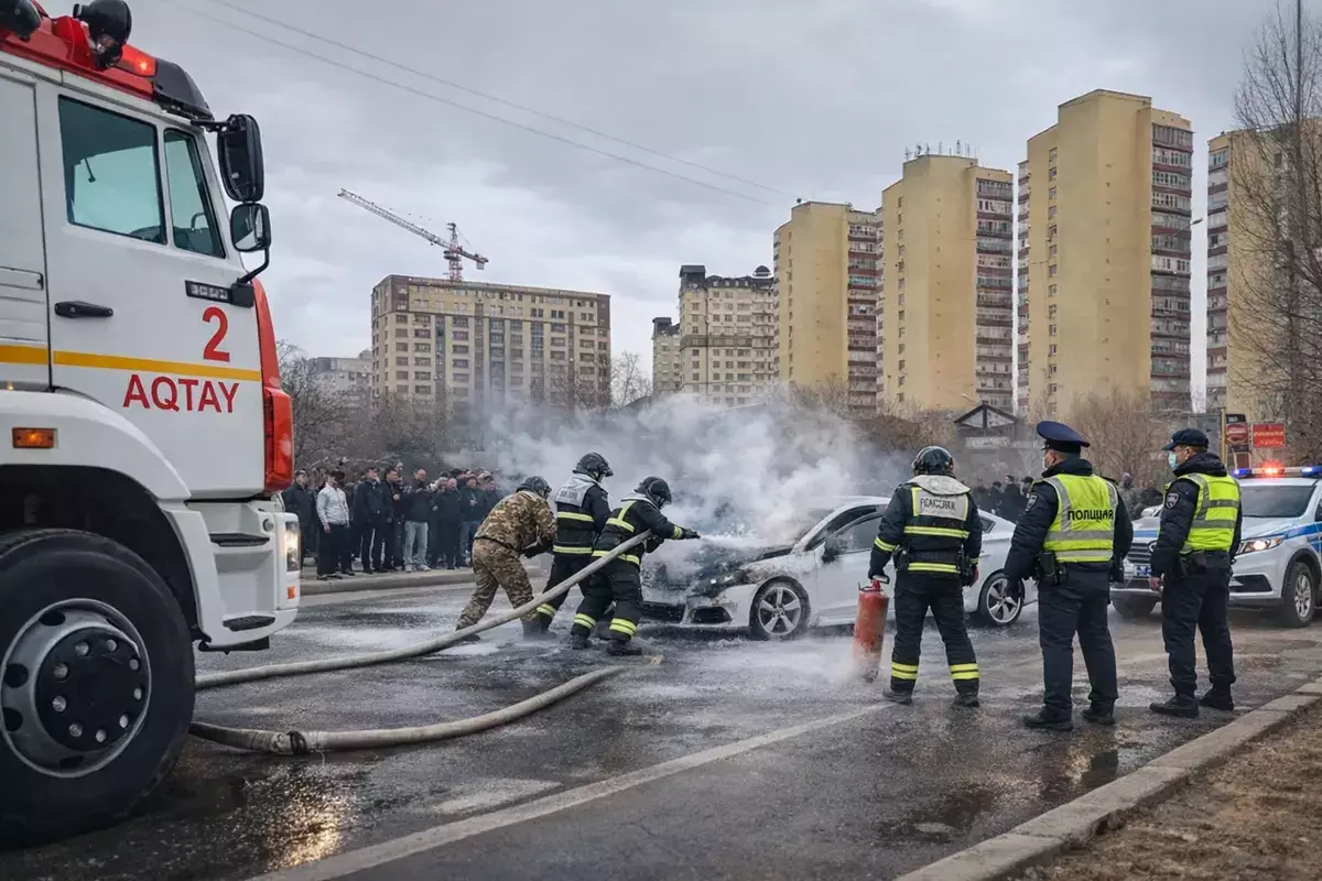 Автомобиль загорелся во время движения в Актау - новости на Lada.kz 29.03.2026