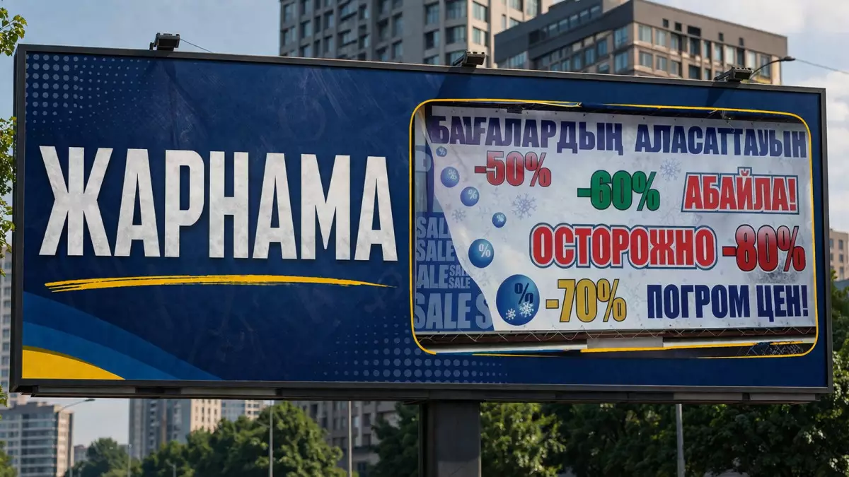 Көшедегі қате жарнама: көз үйренсе, тіл жоғалады