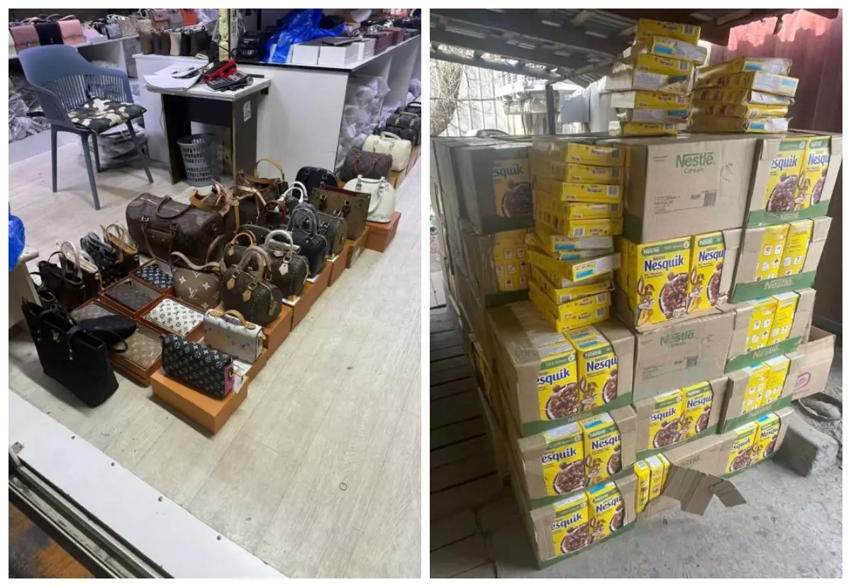 Алматыда Louis Vuitton мен Nesquik белгісіндегі көшірме тауарлар сатылып келген