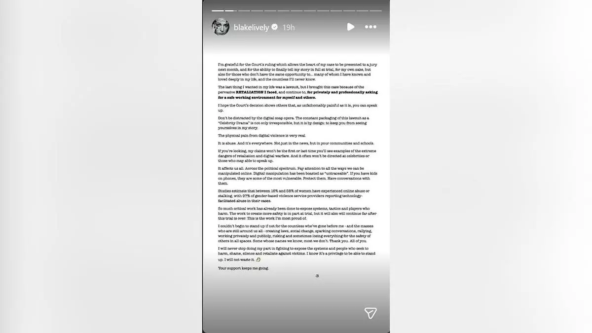 Блейк Лайвли впервые прокомментировала отклонение судьёй иска о сексуальных домогательствах в деле Бальдони.