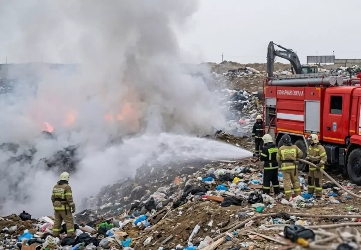 Пожар на полигоне ТБО произошёл в Мунайлинском районе: зафиксировано превышение ПДК по саже - новости на Lada.kz 20.04.2026