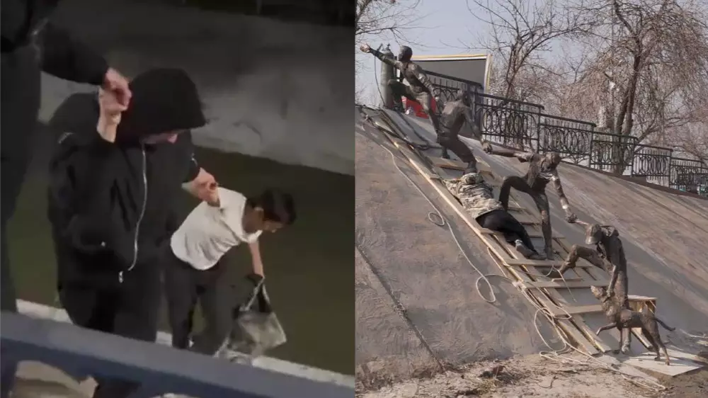 Алматинцы повторили трюк спасения собаки, которому посвятили памятник